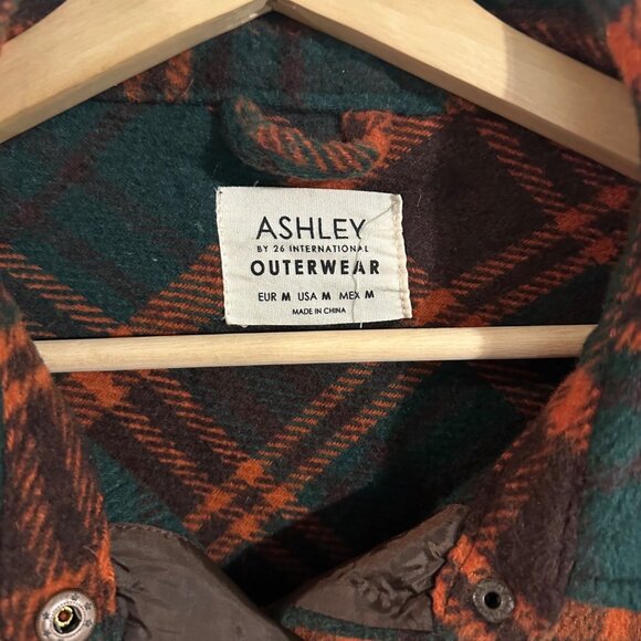 Ashley Outerwear Wool Blend Green and Orange Button Up Plaid Shacket - Picture 9 of 12